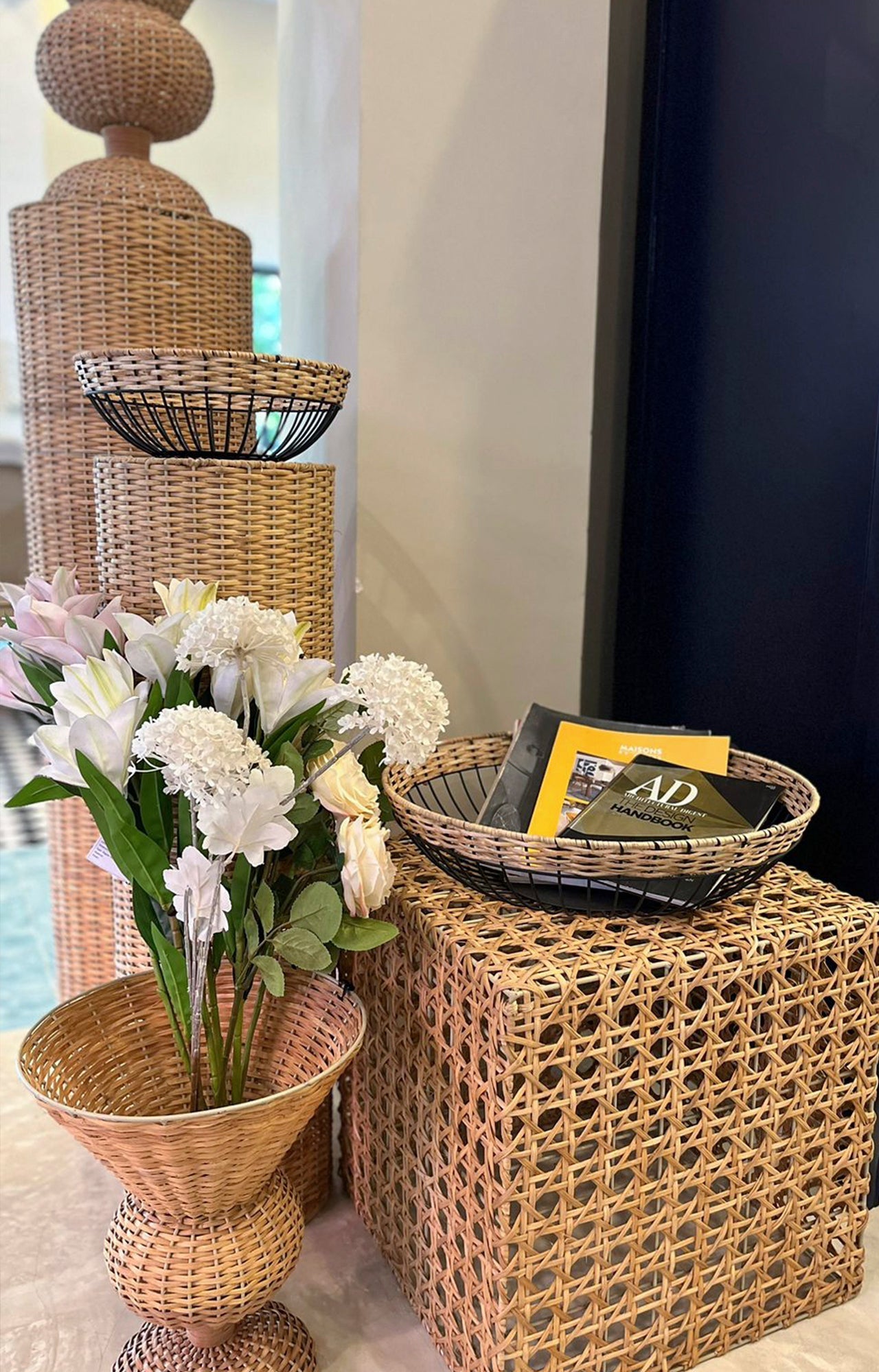 Deep Iron & Cane Woven Storage Basket