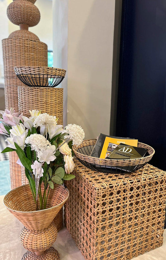 Deep Iron & Cane Woven Storage Basket